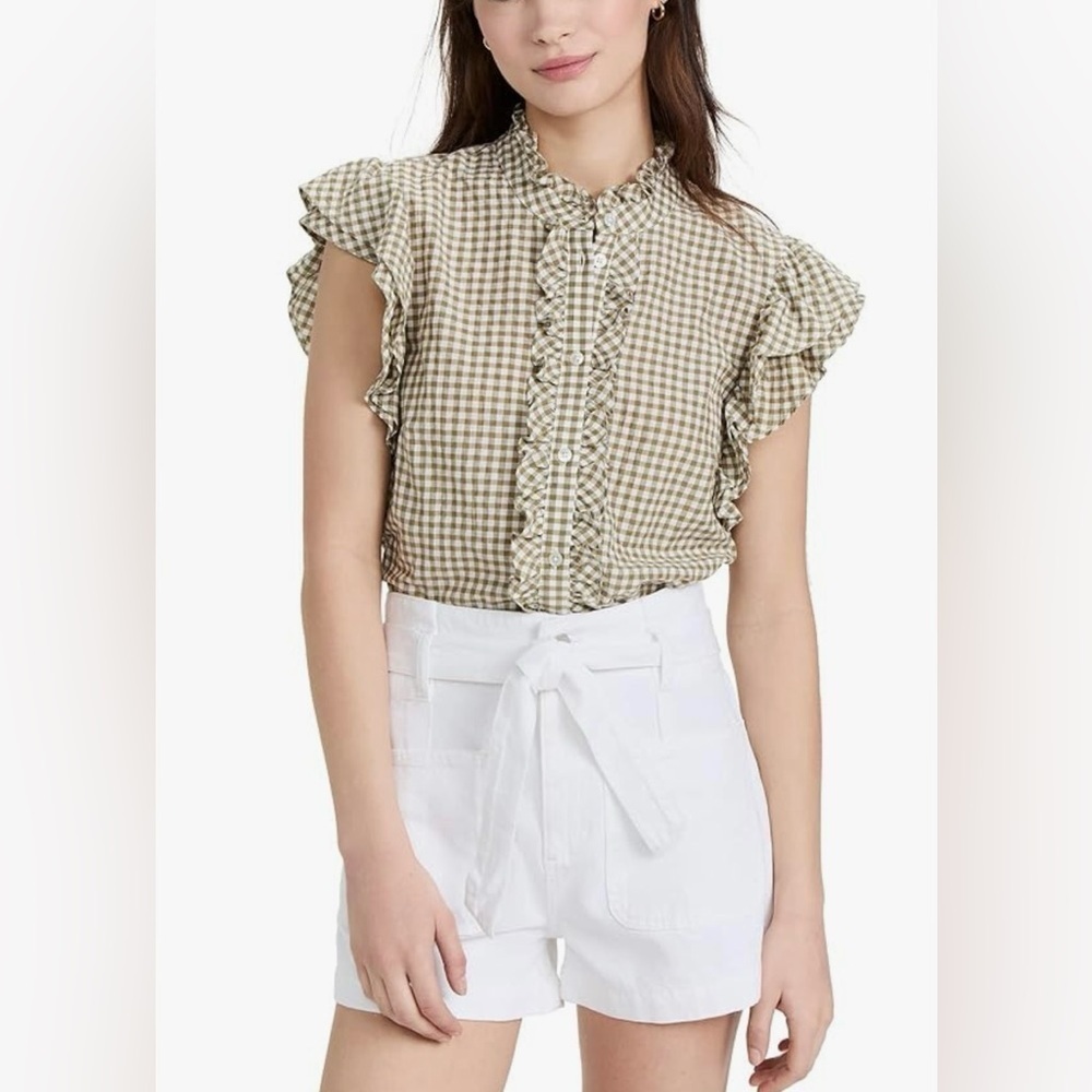 Veronica Beard Jeans Women’s Tenille Olive White Plaid Sleeveless Blouse Medium